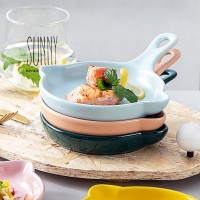 北歐ins風陶瓷單柄烤盤創意家用烘焙焗飯盤可愛網紅擺菜盤